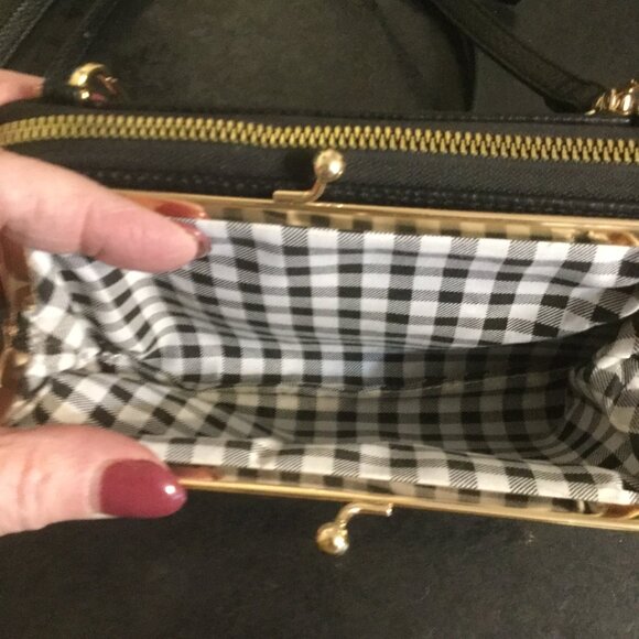Nanette Lepore crossbody purse in excellent condition black with gingham lining - Picture 3 of 5